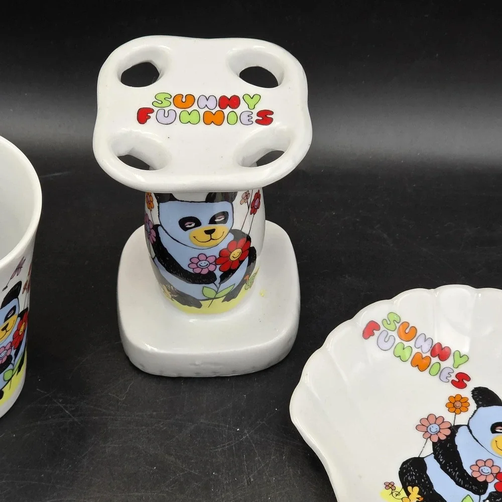 Sunny‎ Funnies – Vintage Three (3) Piece Porcelain Bathroom Set  Rare Find
